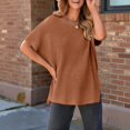 thumbnail image 2 of ManxiVoo Short Sleeve Crewneck Sweater for Women Lightweight Casual Knit Top Perfect for Spring and Fall Transitional Weather XXXL Size Coffee, 2 of 8