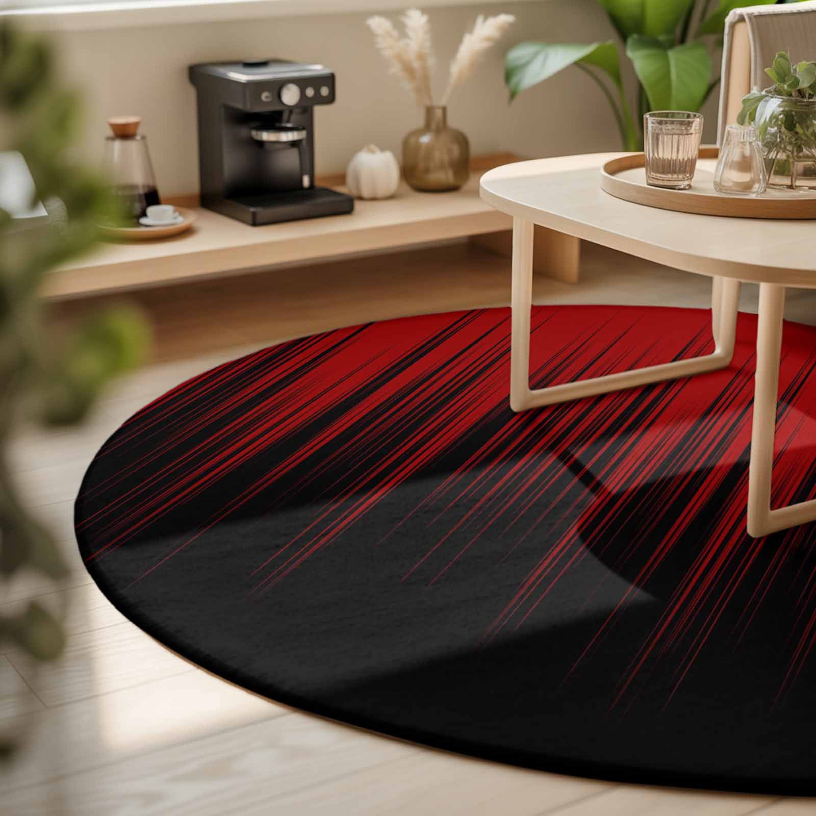 Large Round Rug 8Ft, Dark Red Black Ombre Non-Slip Washable Circle Rugs Carpet, Modern Abstract Art Striped Gradient Indoor Outdoor Rug Floor Mats Throw Runner for Bedroom Living Room Bathroom