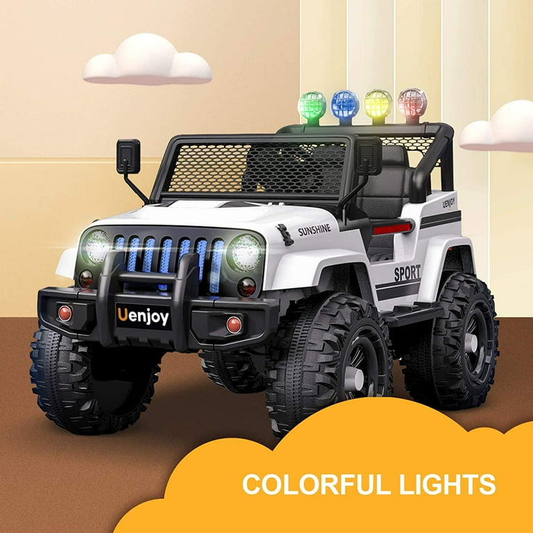 Uenjoy 12V Kids Ride on Toys Electric Battry Powered Ride On Truck Car RC Toy w Remote Control 2 Speed White and Blue