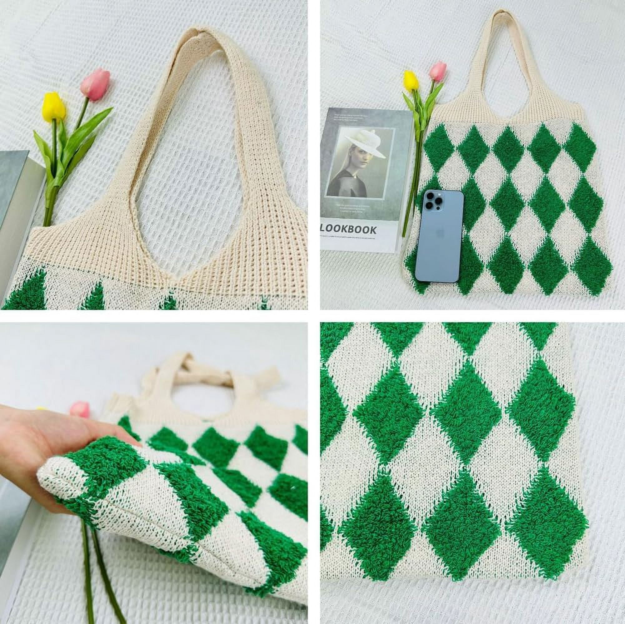 Kukuzhu Women’s Hobo Bag Crochet Large Purse Knitted Aesthetic Tote Bag Colorful Shopping Shoulder Bag Mesh 2023