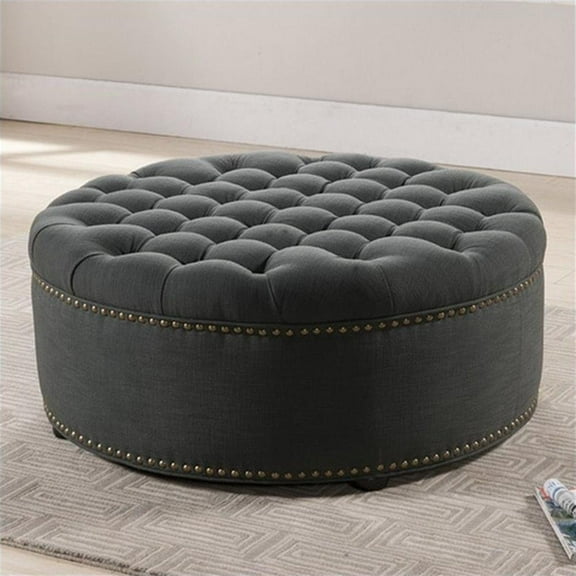 Kingfisher Lane Round Upholstered Ottoman in Gray