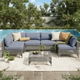 thumbnail image 1 of YODOLLA 7 Pieces Patio Conversation Set with Tea Table, Outdoor Sectional PE Rattan Wicker Furniture Seat, Gray Rattan& Dark Blue Cushion and Pillow, 1 of 8