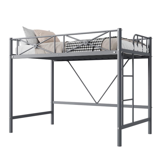 Yeshouse Cama alta metálica individual, cama alta industrial resistente con barandillas de seguridad y diseño que ahorra espacio, cama de acero para la escuela o el dormitorio