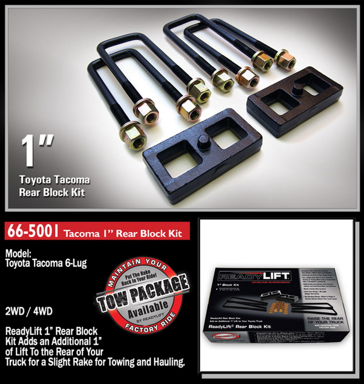 2" Rear Leveling Lift Kit For Toyota Tacoma 2WD 4WD 1995-2022 – 6-Lug, Tapered Blocks + U-Bolts By J2 Engineering - View #2