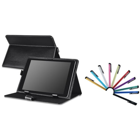 10 Inch Tablets Cases Insten Black Leather Case Stand + 10-Piece Colorful Touch Stylus Pens For Universal 10