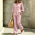 thumbnail image 5 of SELONE Dressy Matching Sets for Women Plus Size Plaid Henley Ruffle Blouse Wide Leg Long Pants Casual Workout Outfits, 5 of 7