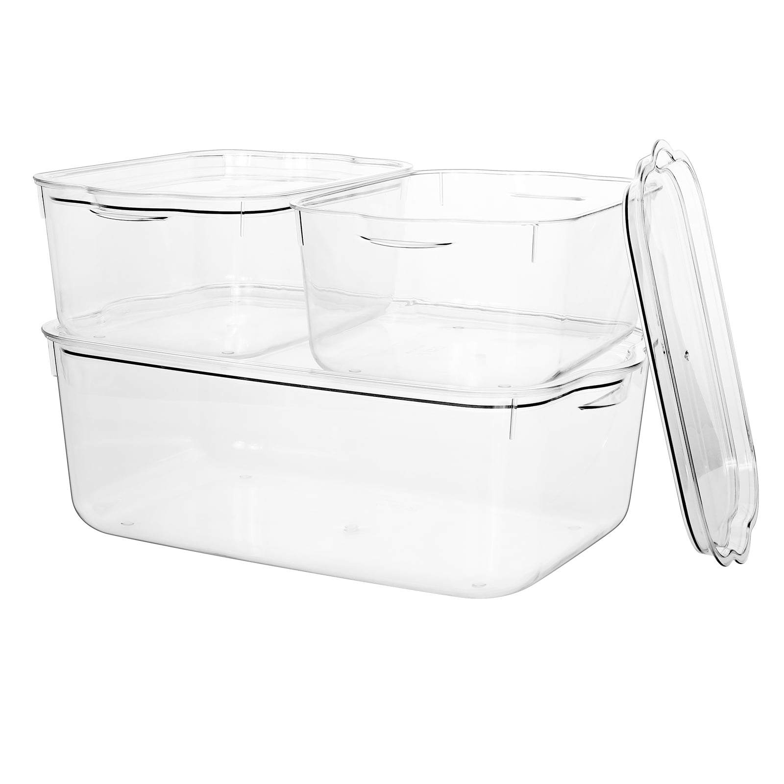 3/6PCS Clear Plastic Storage Bins w/ Lid Large & Small Stackable