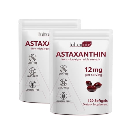 Astaxanthin Supplement 12mg - Natural Sources of Antioxidants, Supports Immune, Heart, Brain & Overall Wellness - 2 Pack, Total 240 Softgels
