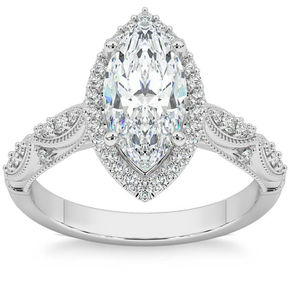 Vivid Jewel Marquise Cut 1.9 Ct Lab Created Diamond Wedding Ring for Her - 14K White Gold Plated Engagement Ring - Wedding Jewellery For Bridesmaids Silver - 23rd Anniversary Gifts Not Too Expensive