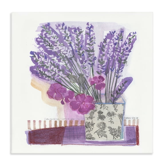 Stupell Industries Eclectic Collaged Lavender Sprigs Bold Mixed Flower Blossoms Canvas Art, 17 x 17, by Maret Hensick