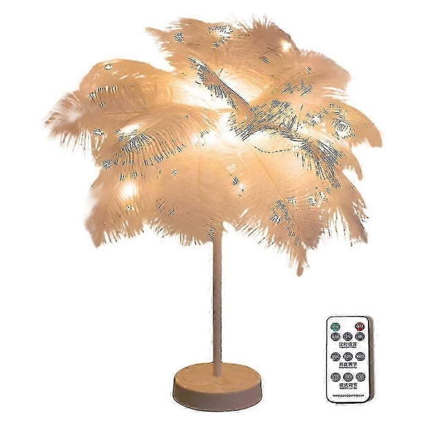 Table Lamp Feather Led Wire Remote Control Living Room Bedroom Desk Light Decor