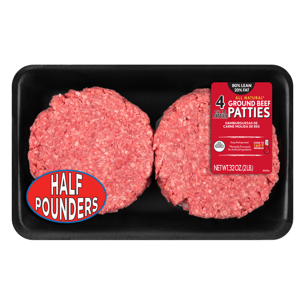 All Natural* 80 Lean/20 Fat Ground Beef Patties 4 Count, 2 lb