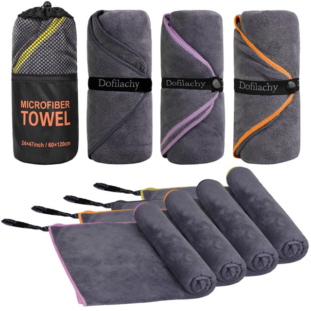 Toallas de camping Dofilachy, 4 unidades, microfibra, secado rápido, 60 x 120 cm