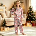 thumbnail image 2 of Gubotare Toddler Girl Christmas Pajamas in Satin with Long Sleeve Button Down and Open Front Holiday Loungewear Set 3T 4T,Wine, 2 of 9