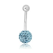 AVORA 10K White Gold Aqua  Crystal Ball Belly Button Ring Body Jewelry (14 Gauge)