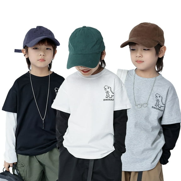 Esaierr 1-10Y Boys Cotton T-Shirt Sweatshirts for Toddler Kids Boys Long Sleeve Pullover Tops False Two-Piece Bottoming Shirt Casual Fall Tees