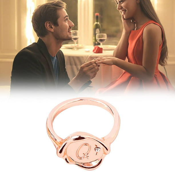Xihbxyly dia del primer ministro Anillo de 26 flores con letras inglesas, oro rosa, diamantes, pulsera, anillo de pareja con letras
