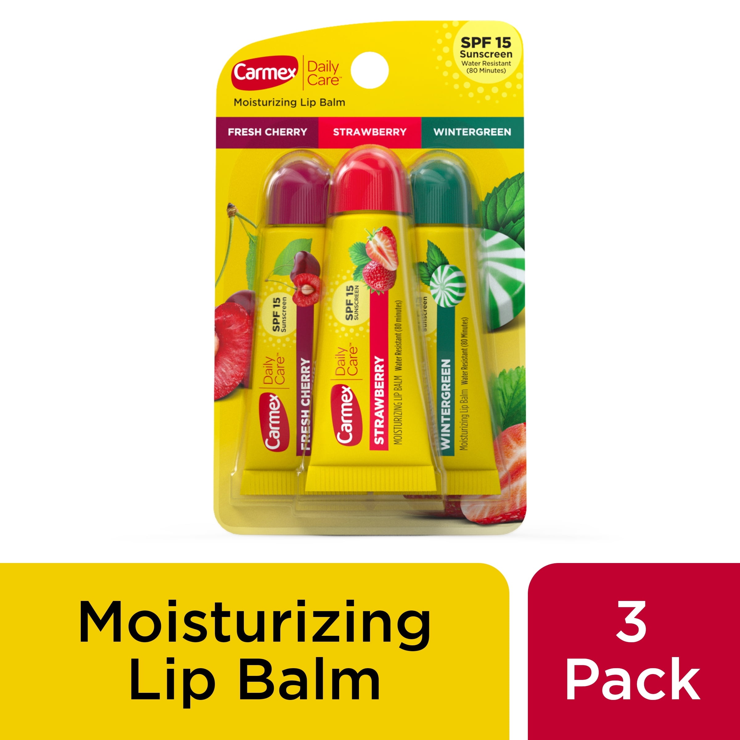 Carmex Daily Care Moisturizing Lip Balm In Fresh Cherry Strawberry And Wintergreen Pack Of 3 Walmart Com Walmart Com