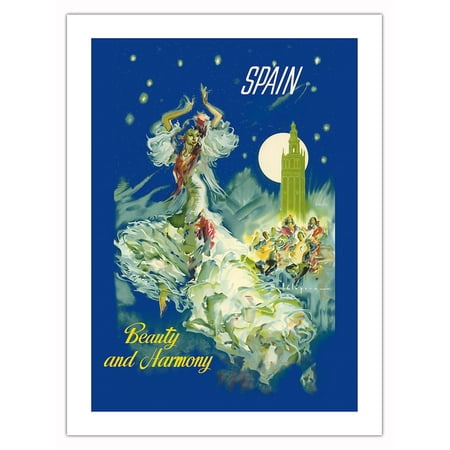 Spain - Beauty and Harmony - Vintage Travel Poster by Pere Clapera c.1950s - Bamboo Fine Art 290gsm Paper (Unframed) 12x16in