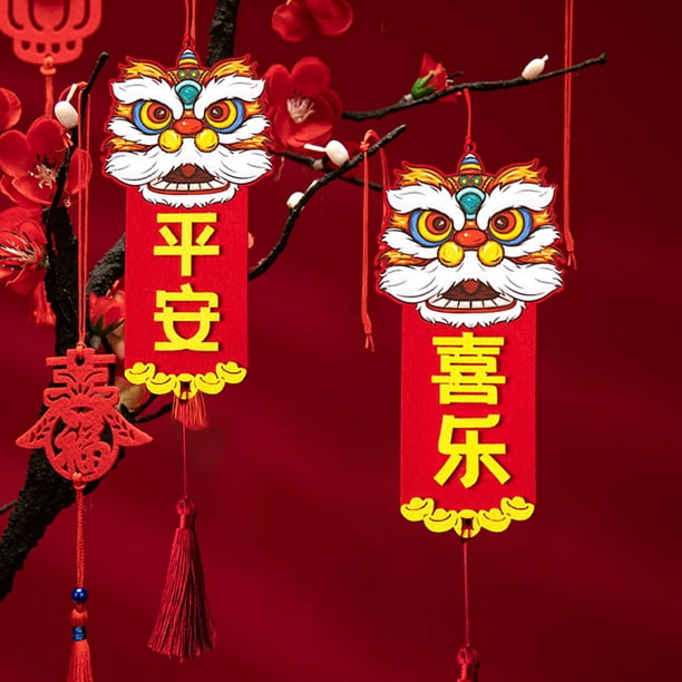 Cheers 1 paire décor de noeud chinois décor de Lion signe de bon augure  décoratif porte suspendu noeud chinois pendentif pour le nouvel an chinois  