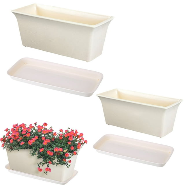 Window Box Planter Pots for Plants House Plants Indoor Planter Rectangular Windowsill Box Vegetables Pot Outdoor Spring Home Garden Patio Modern Decor,A Flower Pot And A Tray