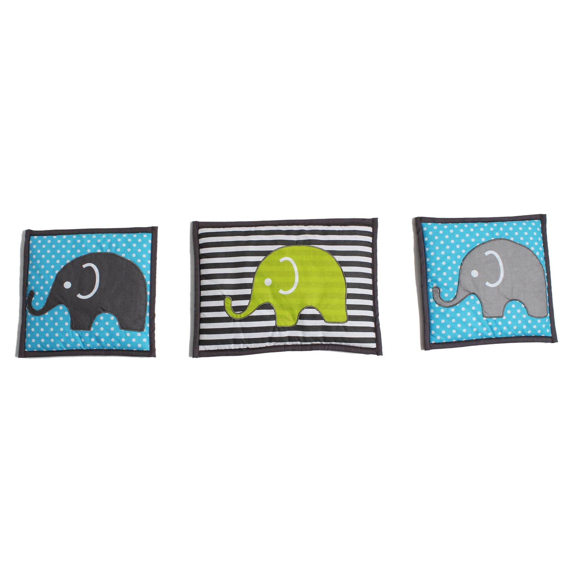 Baccate Classic Striped Elephants Animal Percale 10 Pieces, With Comforter Sheet Crib Skirt