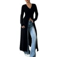 thumbnail image 2 of Women Slim Fit Knitted Shirt Dress Flattering Long Sleeve V-Neck Slit Hem Button Maxi Dress Cardigan, 2 of 5