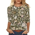 thumbnail image 2 of LEKWK Boho Tops for Women Paisley Floral Print Vintage Tees Round Neck Casual Shirts 3/4 Sleeve Art Graphic Vacation outfits, 2 of 5