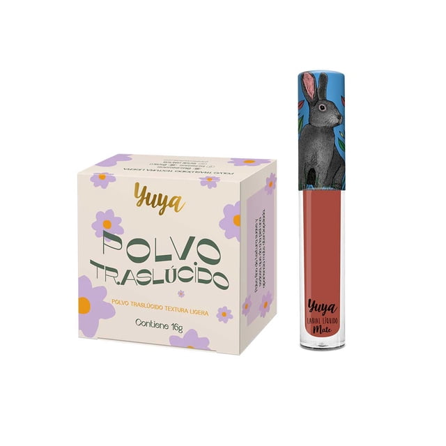 Yuya - Polvo traslúcido con ingredientes naturales 16g + Labial Liquido Mate "Quédate" 3g