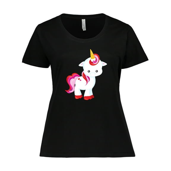 Inktastic Cute Little Unicorn With Red And Pink Mane, Hearts Women's Plus Size T-Shirt