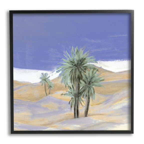 Stupell Industries Desolate Desert Sand Palm Trees Blue Sky Paintings Black Framed Art Print Wall Art, 17x30, by Patricia Pinto