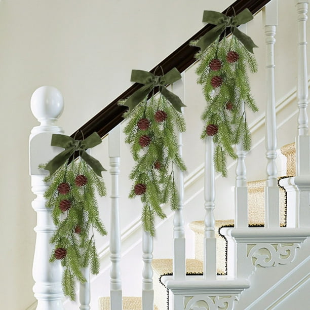 Guirnaldas Navideñas con Forma de Lágrima, Guirnaldas Navideñas con Forma de Lágrima, Guirnaldas Rústicas de Agujas de Invierno con Conos, Lazo de Terciopelo, Guirnaldas Artificiales Colgantes Navide