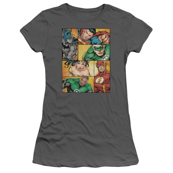 JLA Justice League Hero Boxes S/S Junior Women's T-Shirt Sheer Charcoal