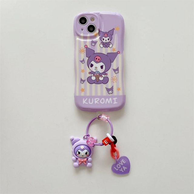 Funda de teléfono para Iphone 11 12 13 14 Pro Max Lovely 3d Cartoon Hello Kitty Kuromi Melody Design Tpu cubierta de teléfono móvil con colgante