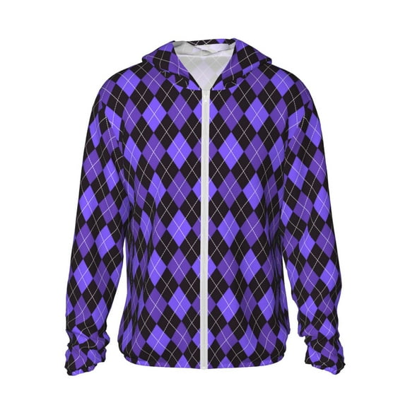 Vsdgher Sweat à Capuche Violet à Motif Losanges pour Hommes et Femmes, Protection Solaire à Manches Longues pour la Pêche et la Course - Petit