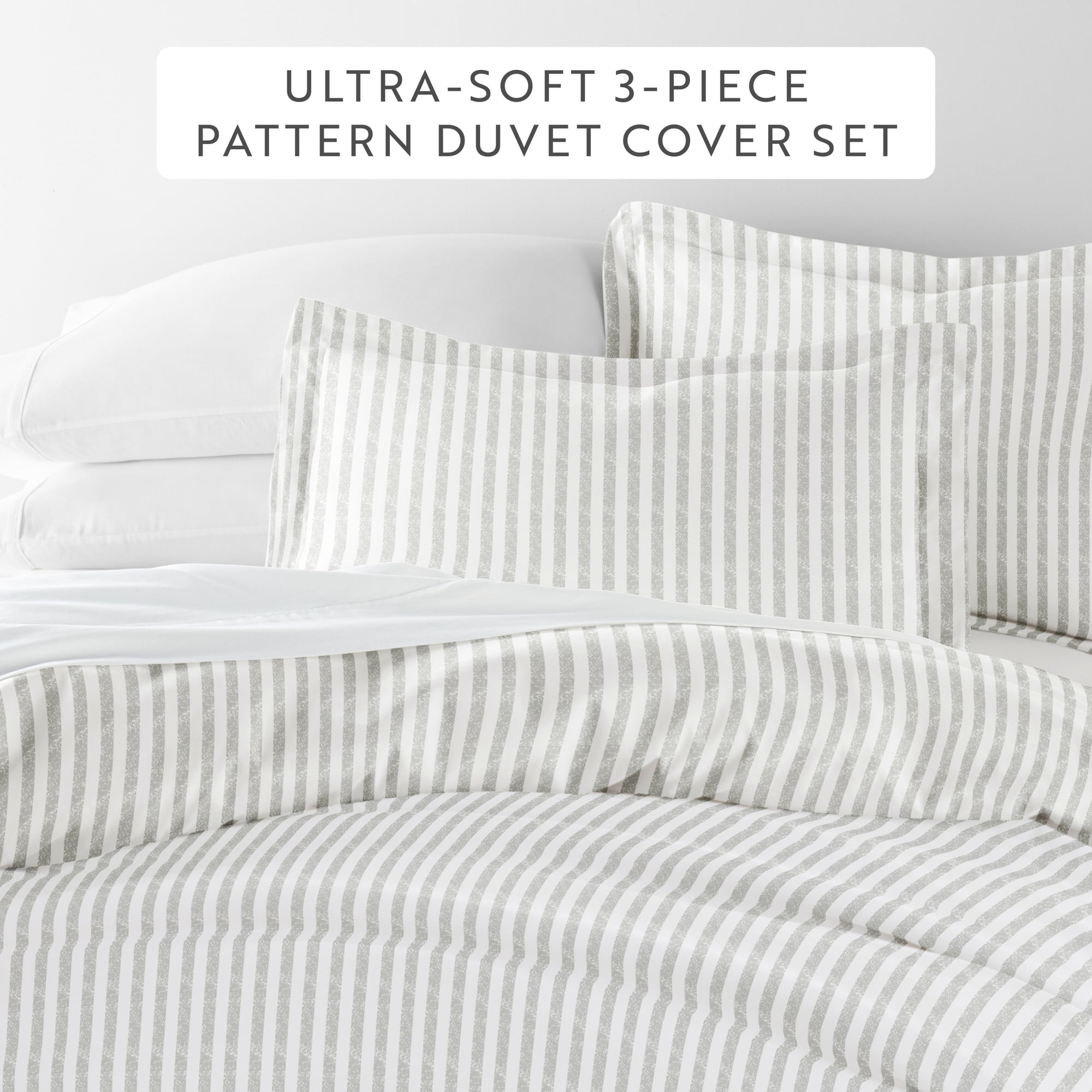 Noble Linens Light Gray Puffed Rugged Stripes Duvet Set 3-Piece Duvet Cover Set, King/Cal King