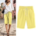 thumbnail image 2 of Womens Shorts Summer Plus Size High Waisted Lacing Beach Pocket Knee Length Cargo Gym Bike Pull On Jogger Yellow Short Pants Sizes 2XL, 2 of 6