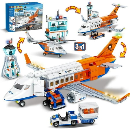 HogoKids 697-Piece STEM 3-in-1 Airport Passenger Plane Building Block Toy for Kids Adults 6 7 8 9+ Years