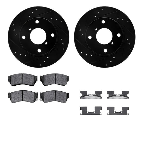 Dynamic Friction Company Rear Brake Rotors Drilled and Slotted Black with 5000 Advanced Brake Pads includes Hardware - 8512-13025