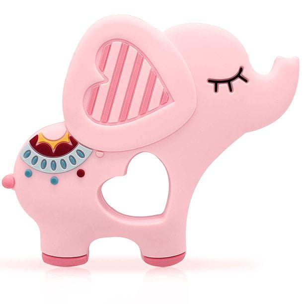 UISHUSO soft pink elephant teether is suitable for babies aged 0-6/6-12 months. Silicone teething toys are given to girls with a gum massager to relieve anxiety