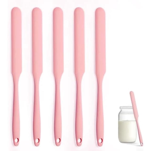 Silicone Jar Spatula Set of 5, Long Handle Skinny Spatula and Spurtle for Sourdough Starter, Flexible Jar Scraper for Peanut Butter, Jam, Icing, Cream with No Batter Left Behind (5)