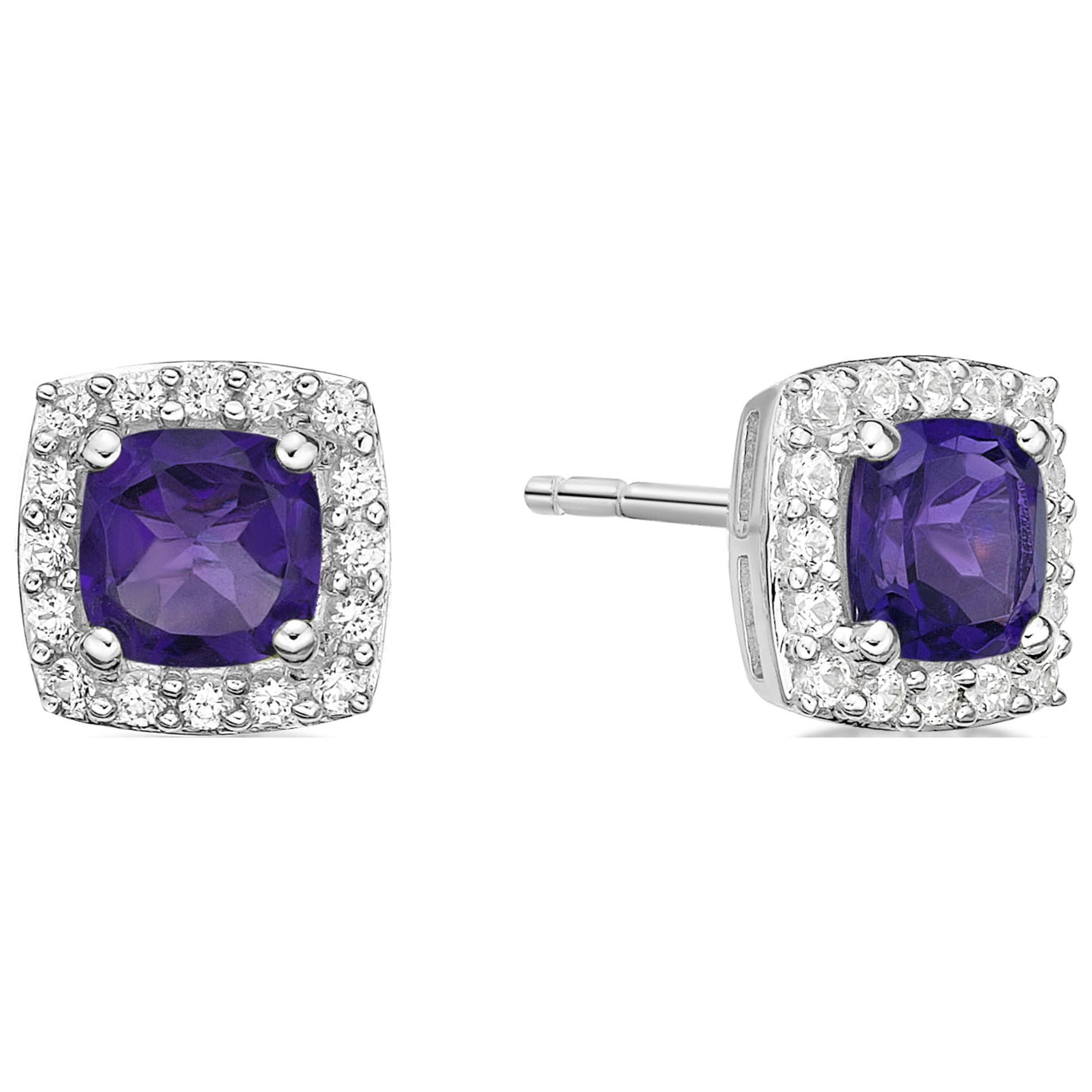 Jay Heart Designs 925 Sterling Silver Genuine Amethyst and Created White Sapphire Earrings