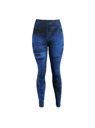 FASHIONWT Women High-Rise Faux Denim Jeans Skinny Stretchy Leggings Jeggings