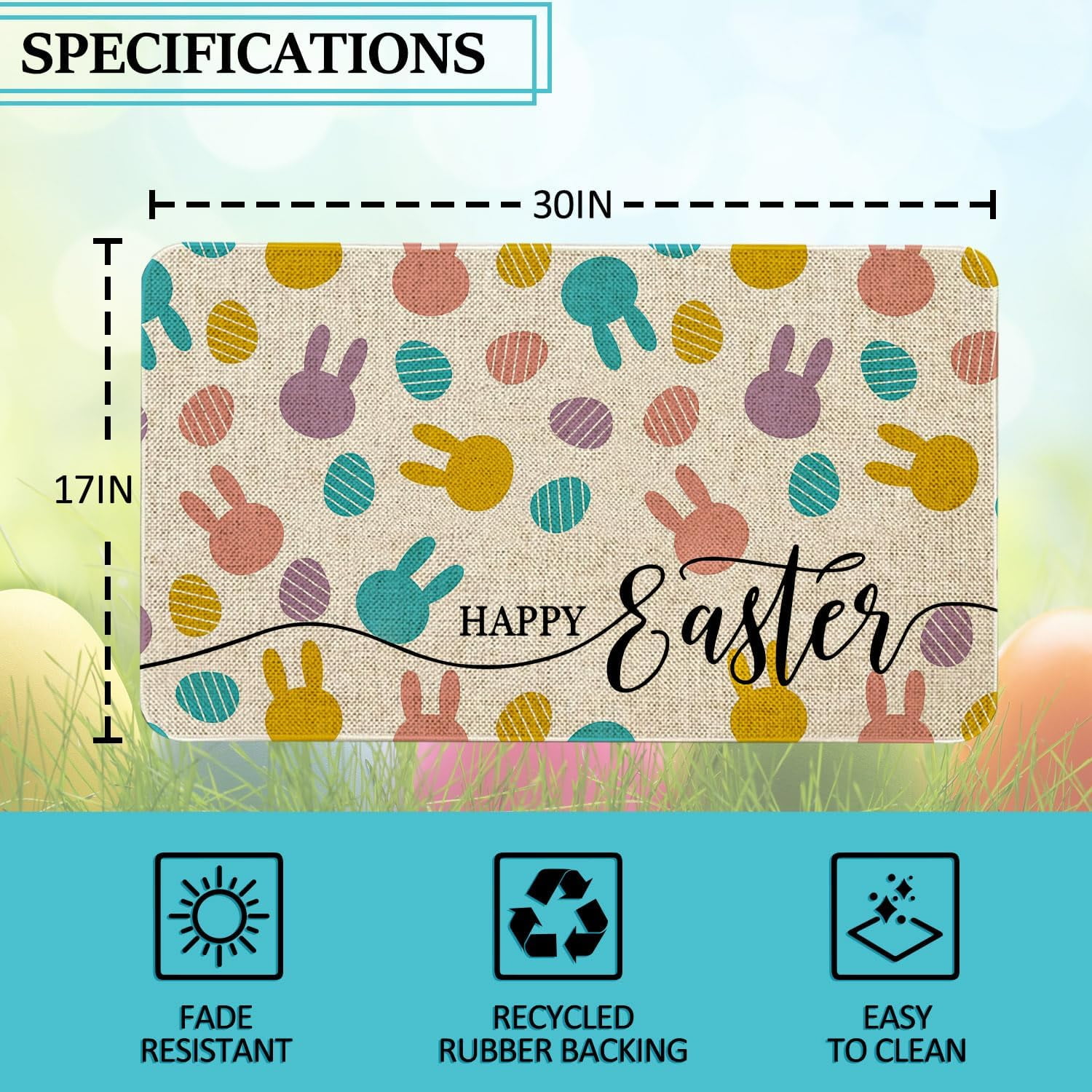 Happy Easter Door Mat Funny Text Indoor mat,Peeps Farmhouse Welcome Mats Holiday Creative Decorative Seasonal Burlap Welcome Floor Rabbit Mat Switch Mat for Outdoor 17 x 30 in