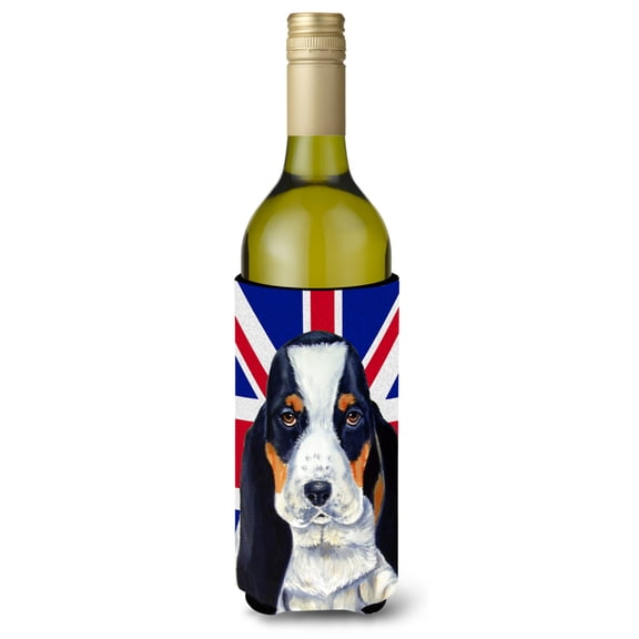 Carolines Treasures LH9481LITERK Basset Hound with English Union Jack British Flag Wine Bottle Hugger Wine Bottle
