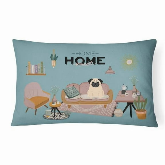 Caroline's Treasures CK7853PW1216 Fawn Pug Sweet Home Canvas Fabric Decorative Pillow, 12H x16W, multicolor