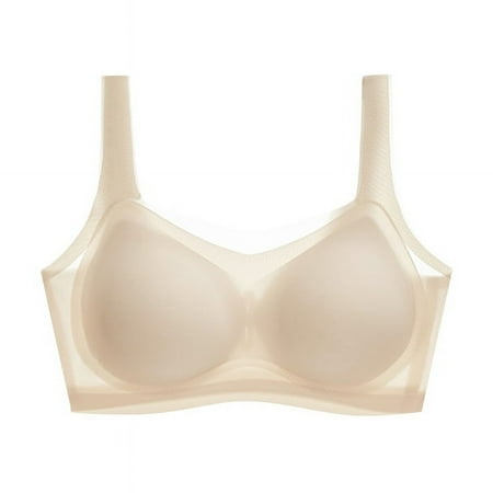 Summer Thin Fixed Cup Ice Silk Seamless Underwear Women s Rimless Sleeping Big Chest Small Vest Comfortable Bra skin colour