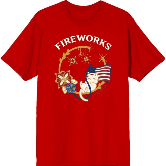 Americana Fireworks Red Men's Crew Neck Short Sleeve Tee-Medium