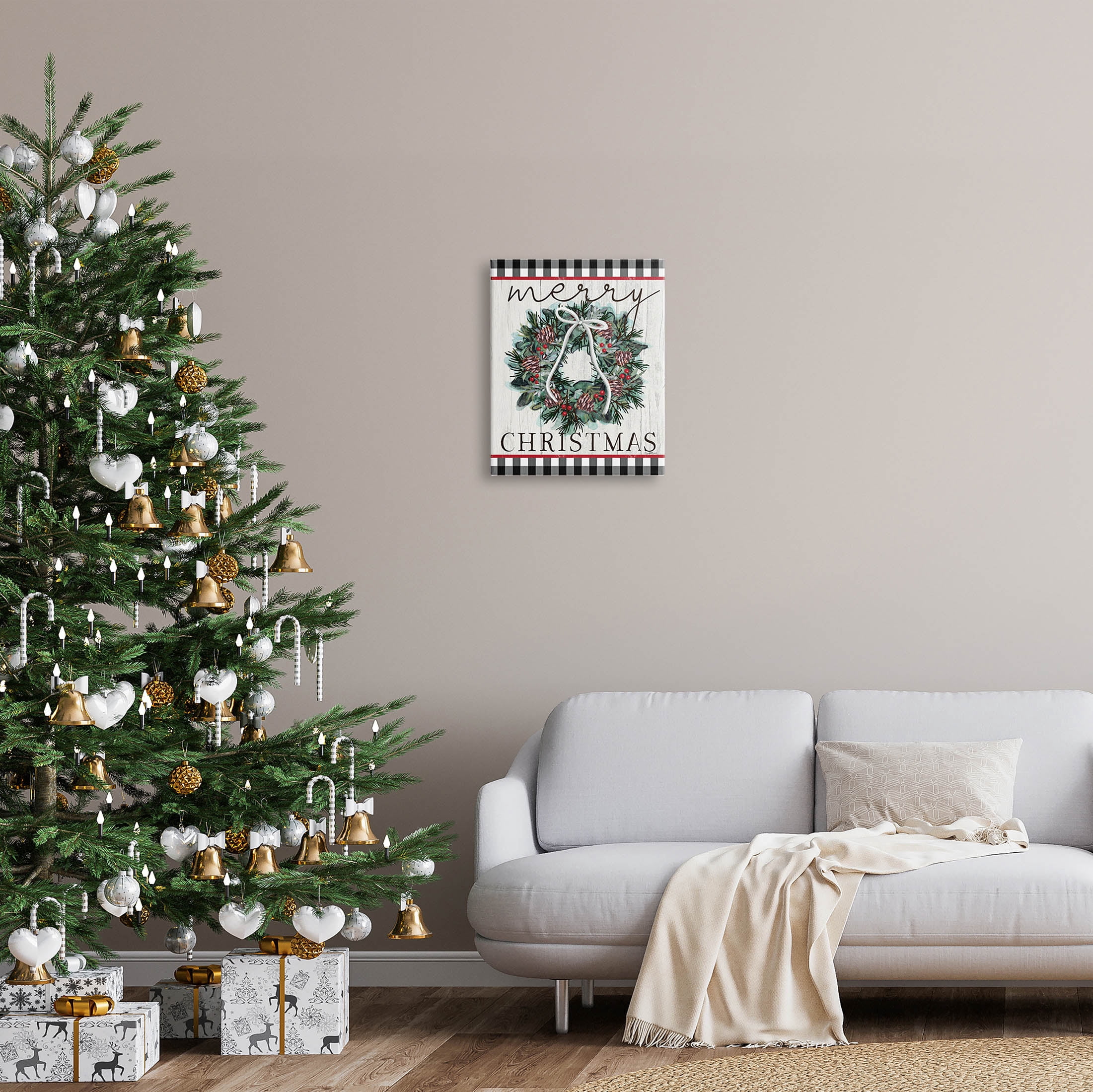 Stupell Industries Merry Christmas Tartan Wreath Graphic Art Gallery Wrapped Canvas Print Wall Art, Design by Elizabeth Tyndall