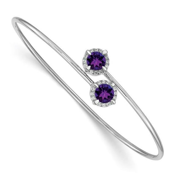 Quality Gold BM4506-AM-012-WA 14K White Gold Amethyst & Diamond Flexible Bangle